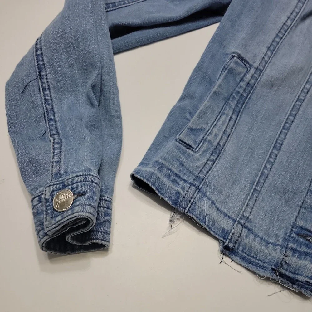 Justice Jean Jacket Girls 12 14 Blue Buttons Flap Pockets Collared Stretch Denim